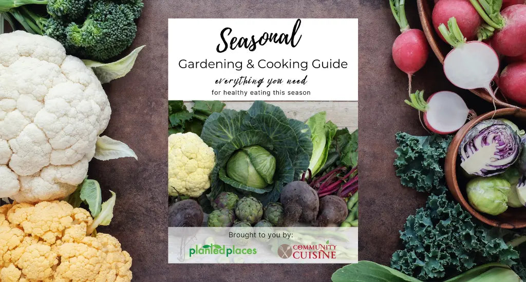 picture of vegetables and features a cover page of a garden & cooking guide.