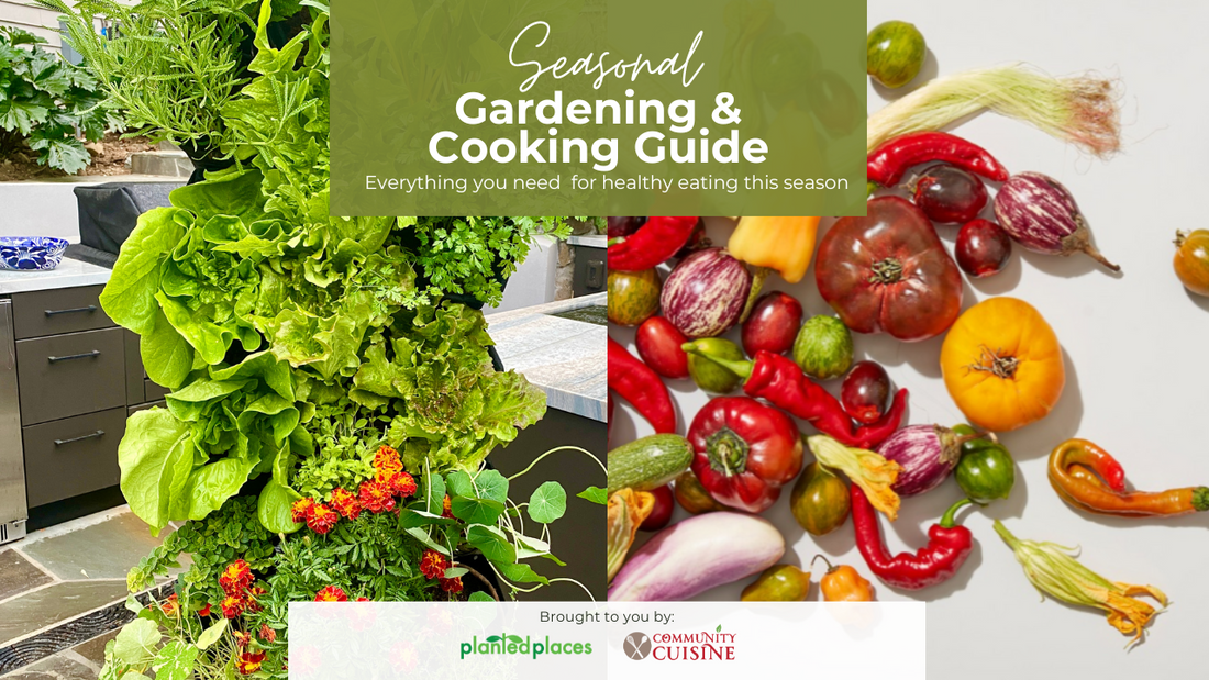 picture of vegetables and features a cover page of a garden & cooking guide.