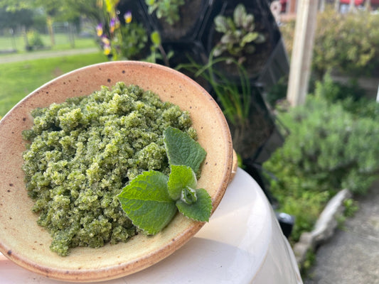 Homemade Mint Infused Sugar in Bowl