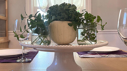 Pumpkin Centerpiece with Kale and Herbs