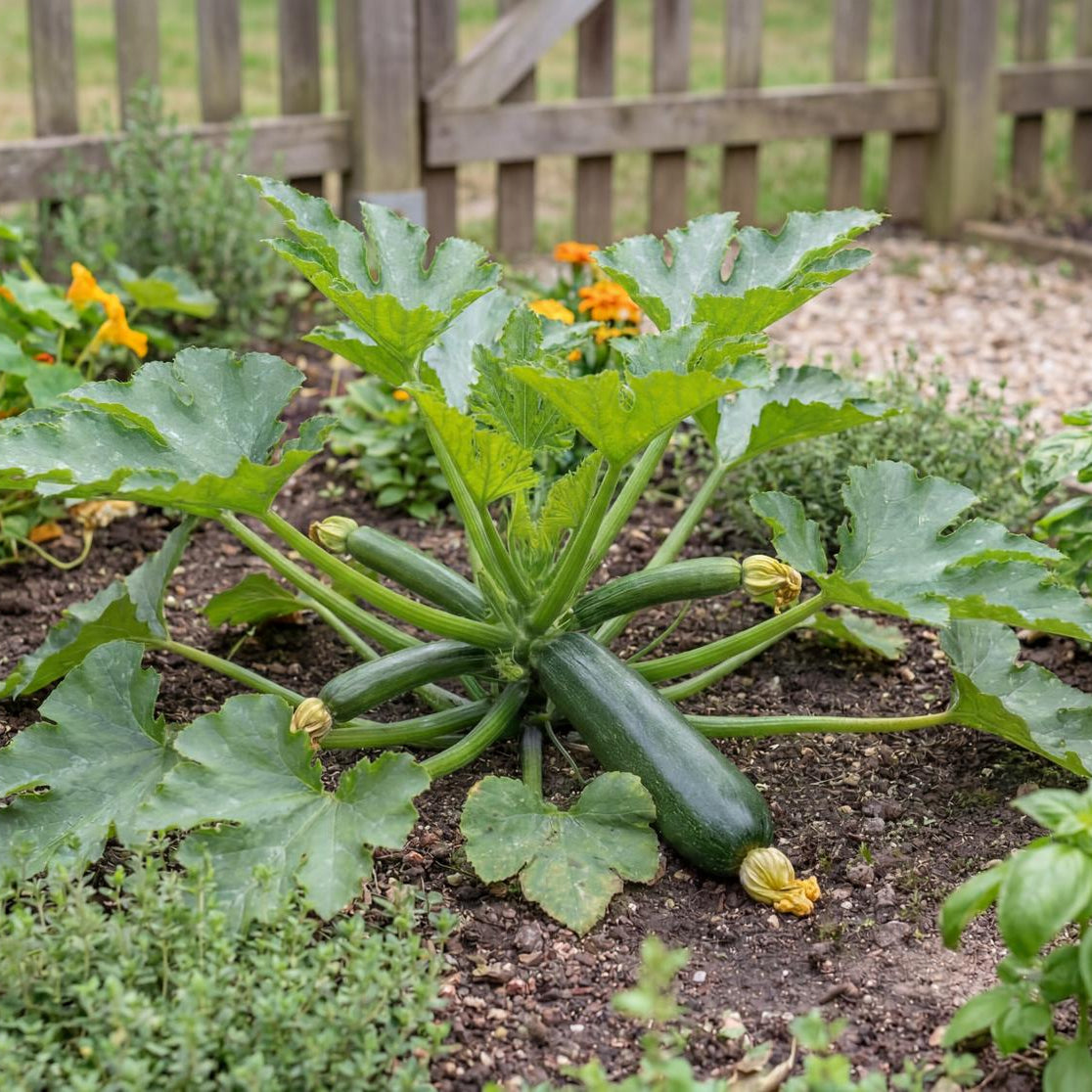 Dark Green Zucchini keeps cropping through summer, giving frequent harvests from a single organic plant.