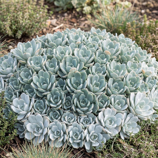 Cape Blanco Stonecrop in a 4-inch pot, with silver spoon-shaped rosettes forming a low ground-cover mat