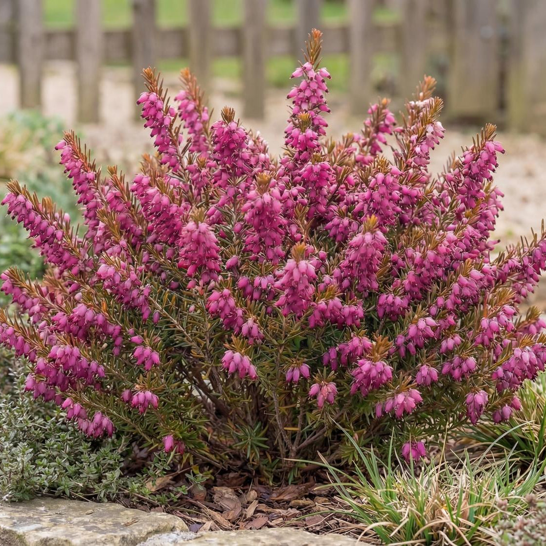 Kramer's Red Darley Heath, Erica x darleyensis, an early nectar source for bees at the end of winter