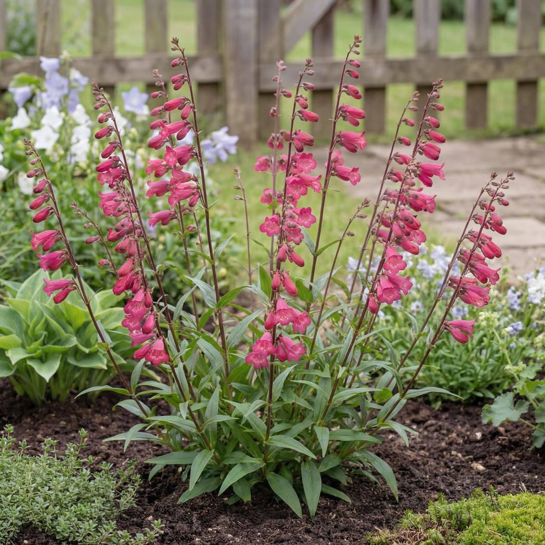 Deep Rose Penstemon reaches 1 to 2 feet tall, a long-flowering choice for sunny borders and cutting.