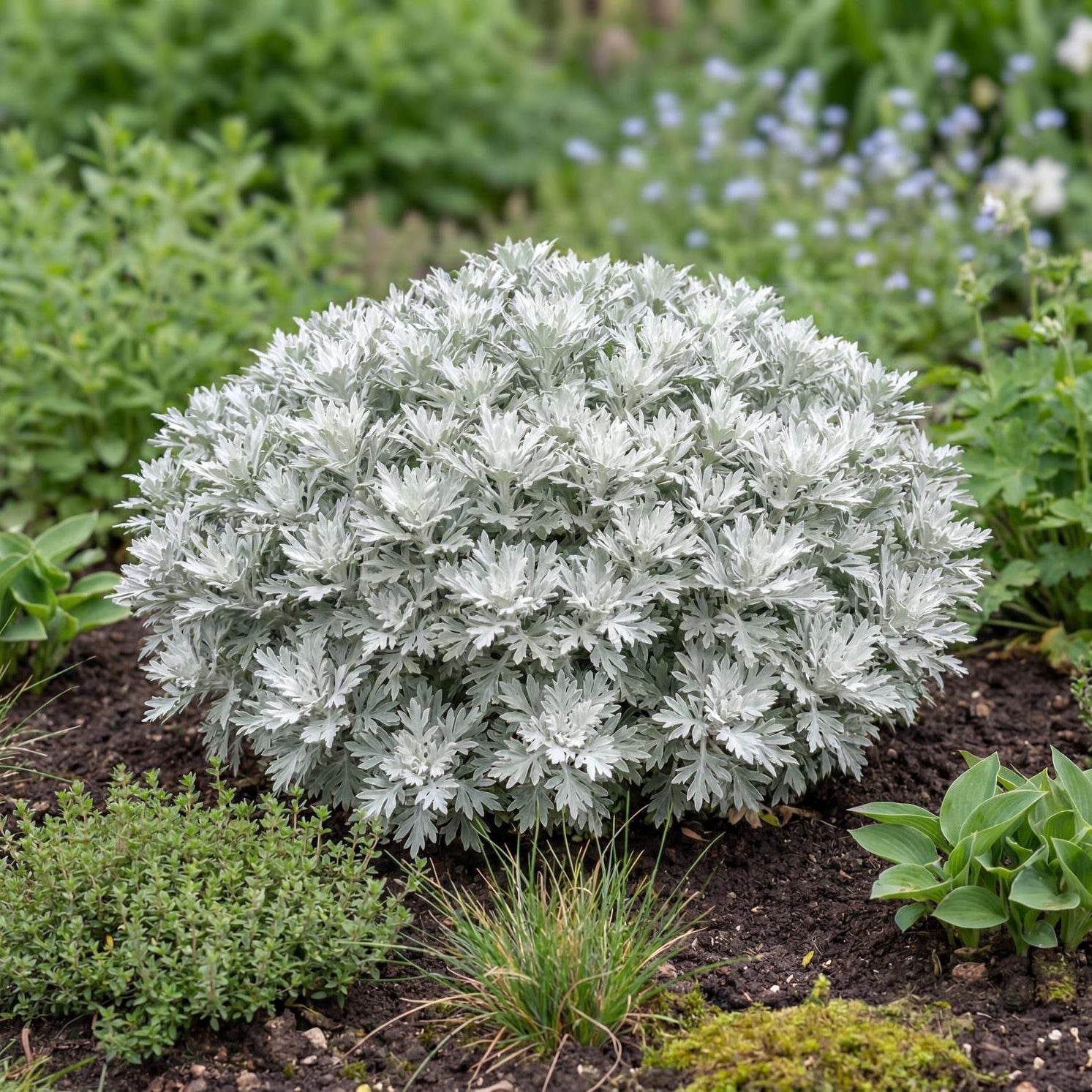 GardenGhost Wormwood in a 4-inch pot, with aromatic silver-gray foliage in a compact, deer-resistant mound.